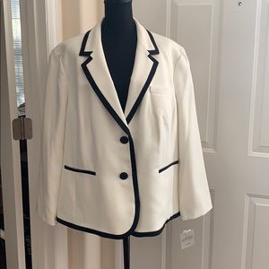 Kasper Herringbone Blazer with Contrast Trim